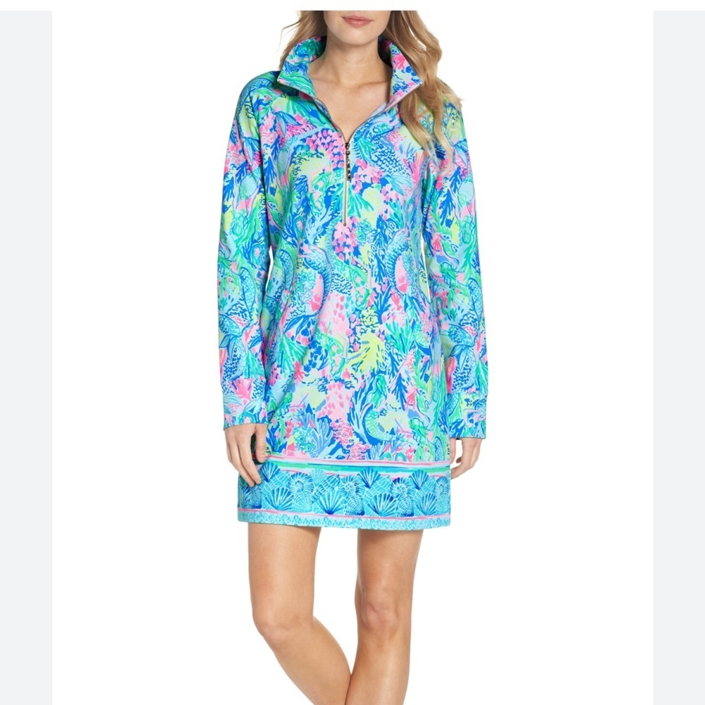 Lilly Pulitzer UPF 50+ Skipper Popover Dress in mermaids cove size large NWT